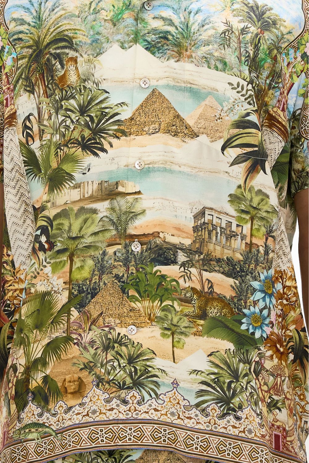 CAMILLA Short Sleeve Camp Collared Shirt in Views of the Valley Print