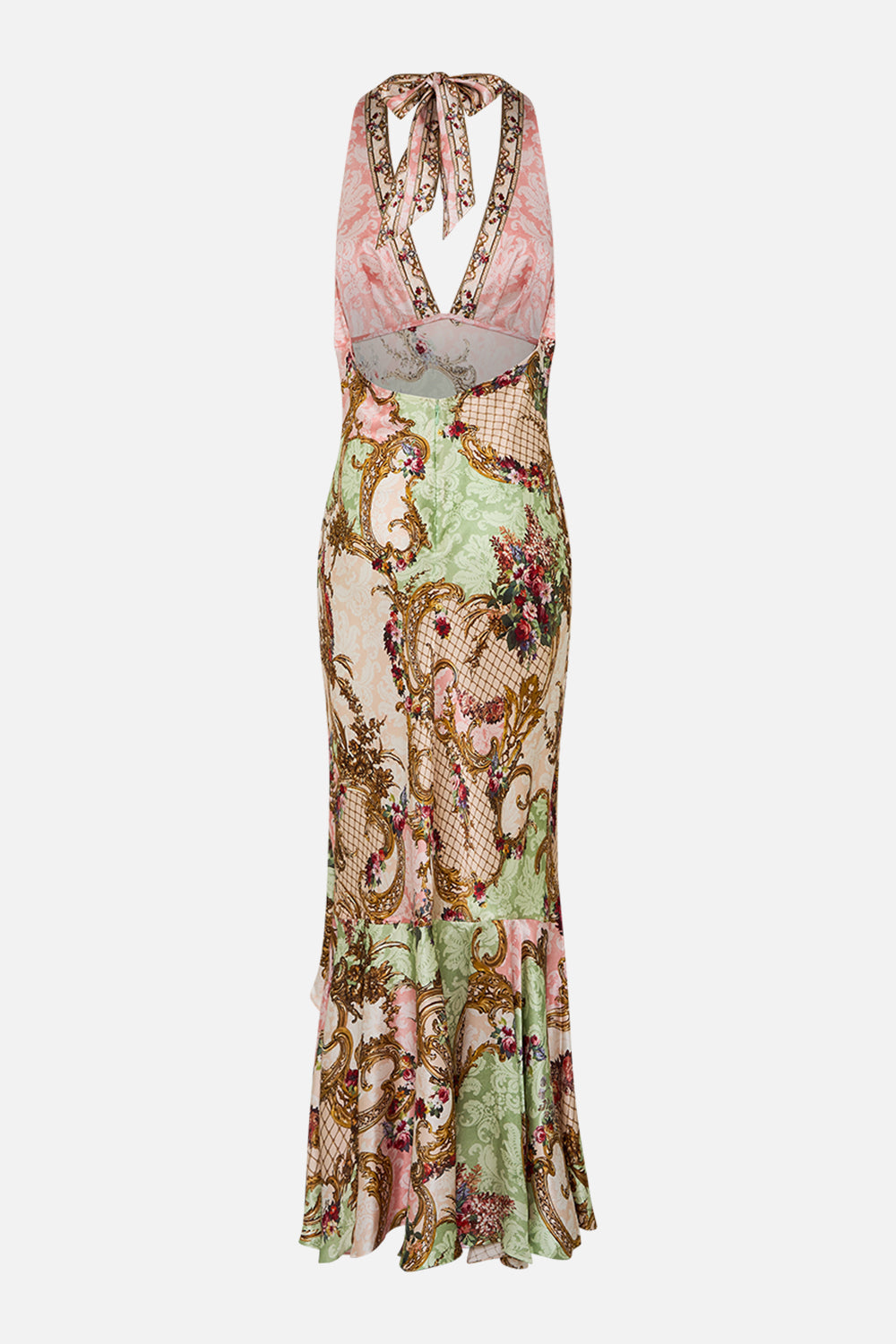 BIAS HALTER DRESS WITH RUFFLE HEM THE QUEENS QUARTERS