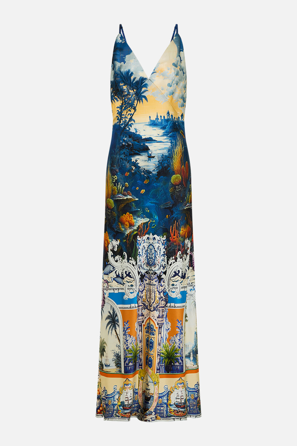 The CAMILLA V NECK FULL LENGTH BIAS SLIP DRESS SONG OF SAINT ANTHONY