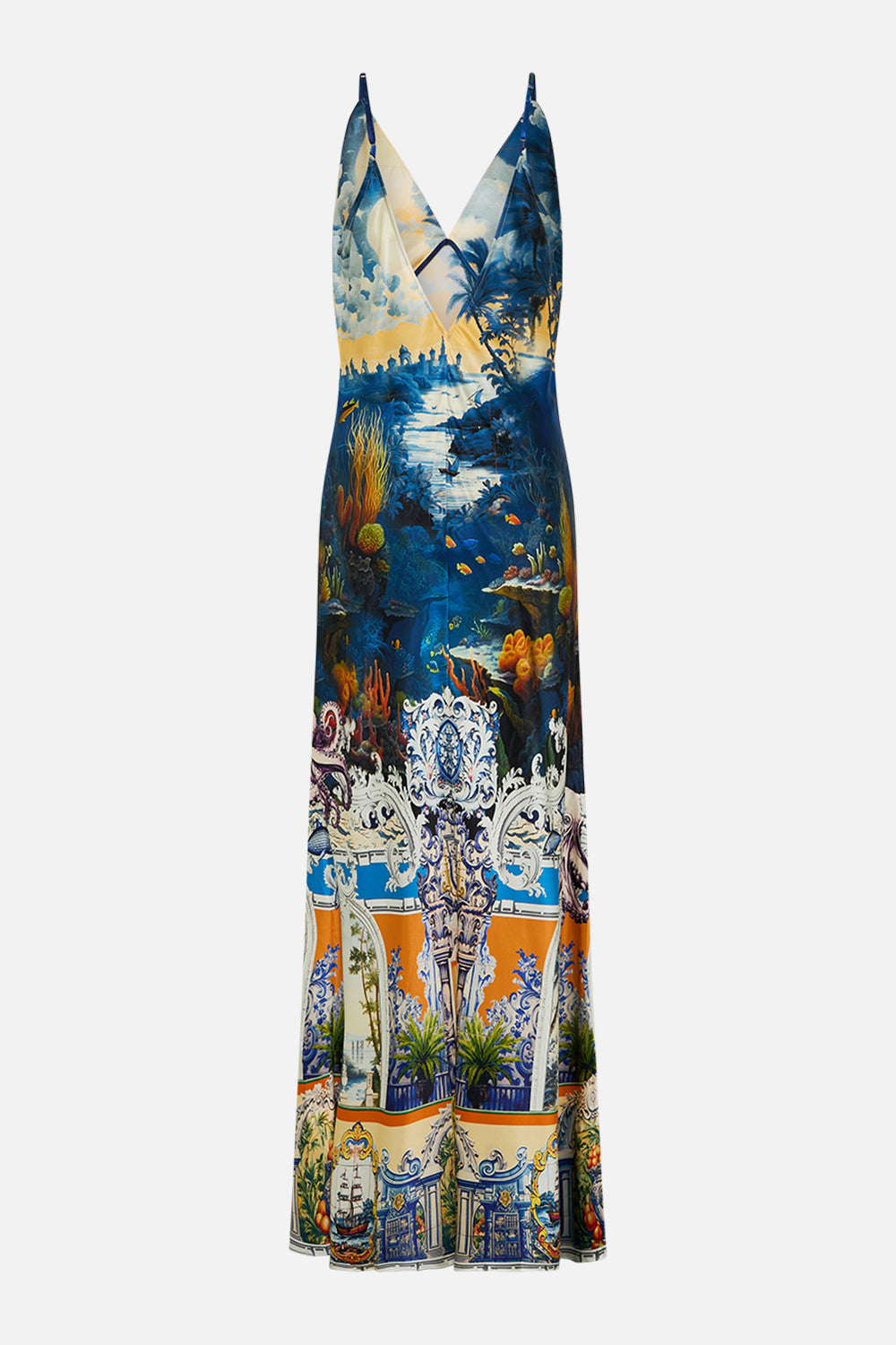 The CAMILLA V NECK FULL LENGTH BIAS SLIP DRESS SONG OF SAINT ANTHONY