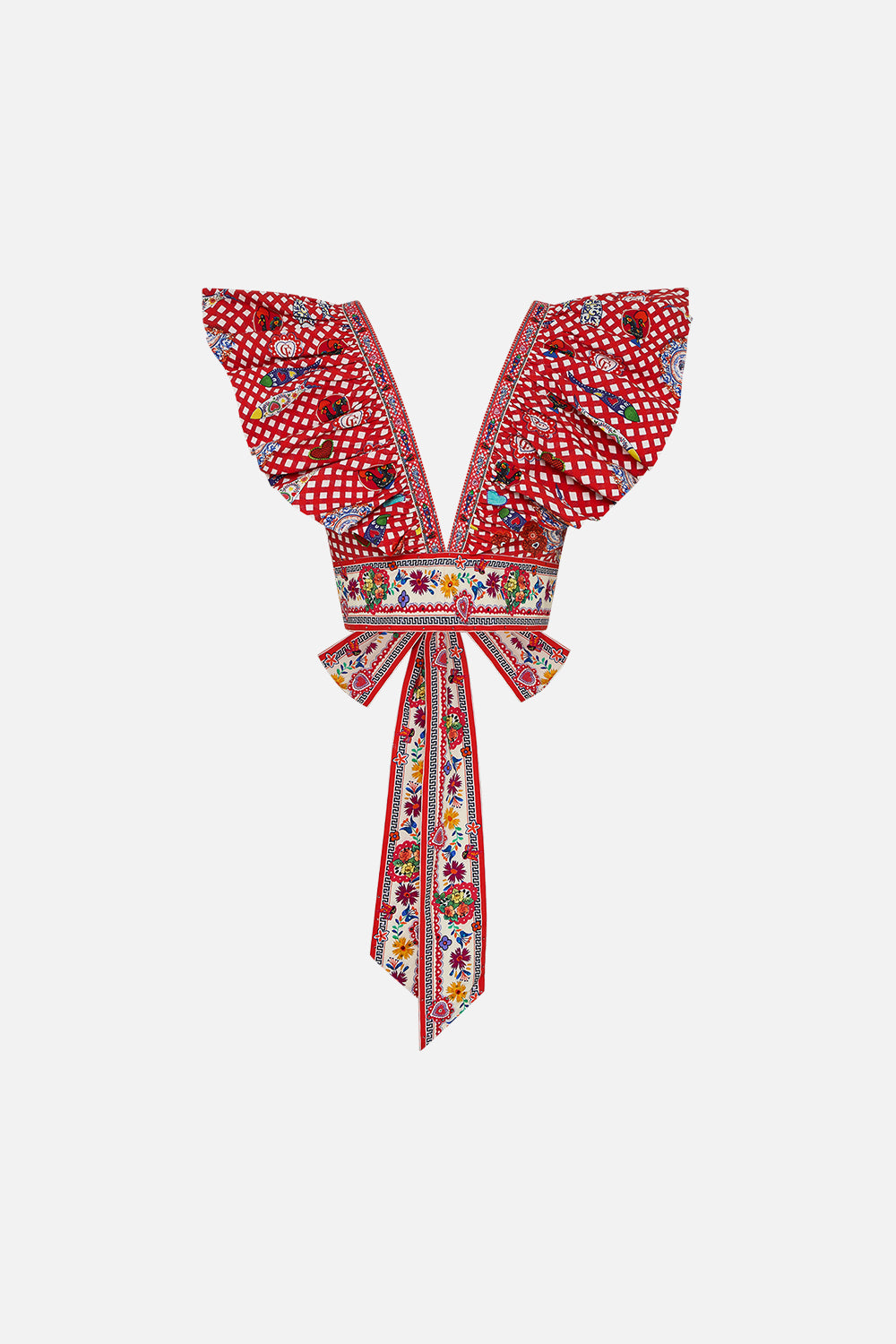 RUFFLE WRAP TOP FAITH, LUCK & JUSTICE