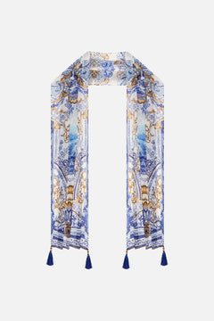 CAMILLA Long Scarf in Azul Adventures print