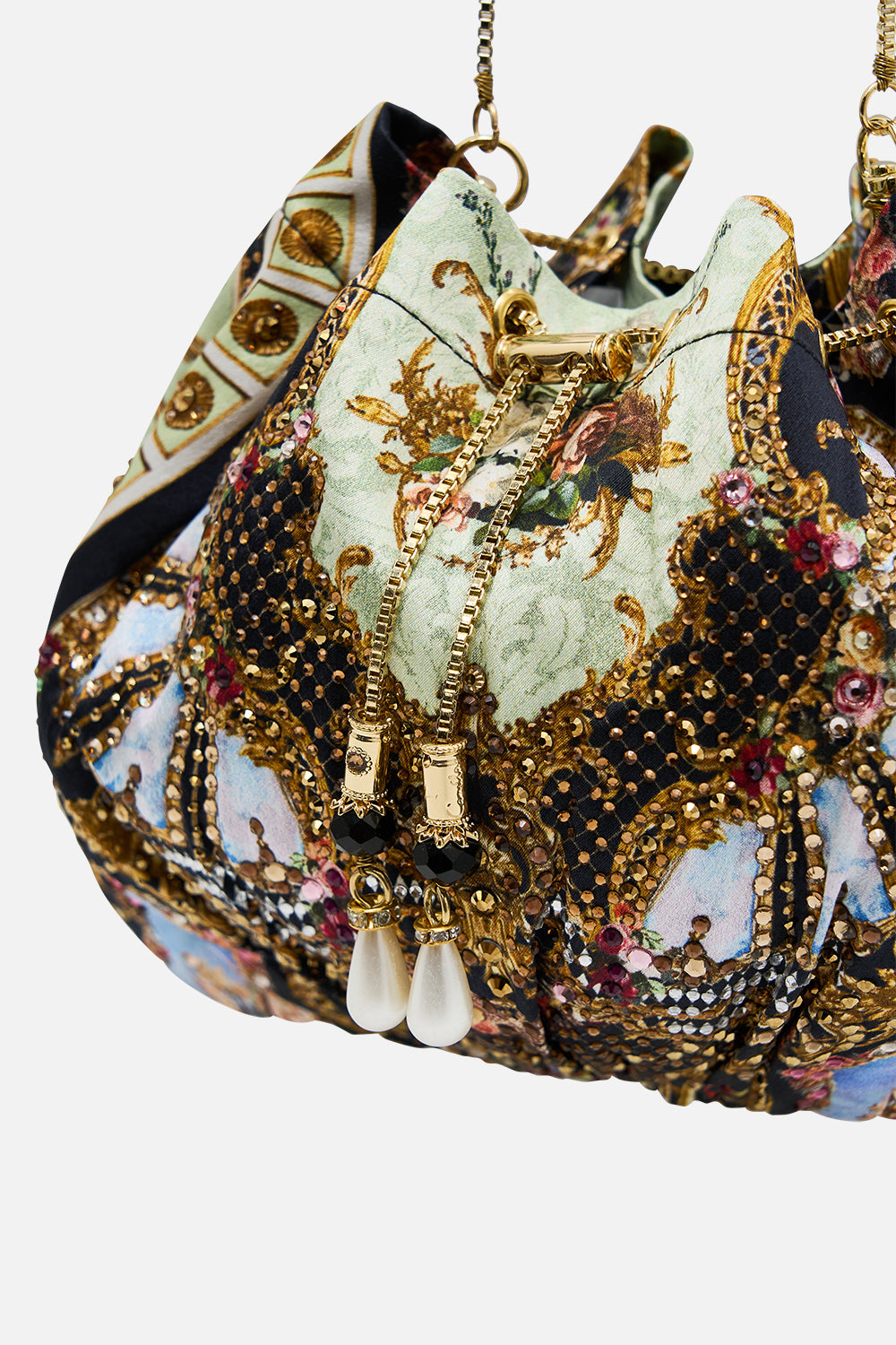 DRAWSTRING POUCH WITH CHAIN STRAP MONARCHY MANIA