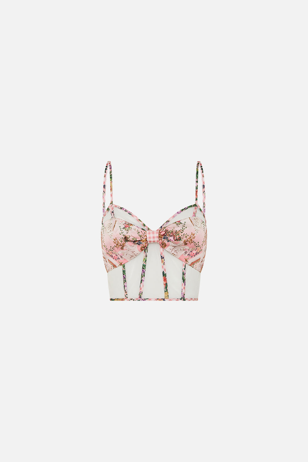 CAMILLA Bow Front Mesh Corset in Lisbon Lullaby print