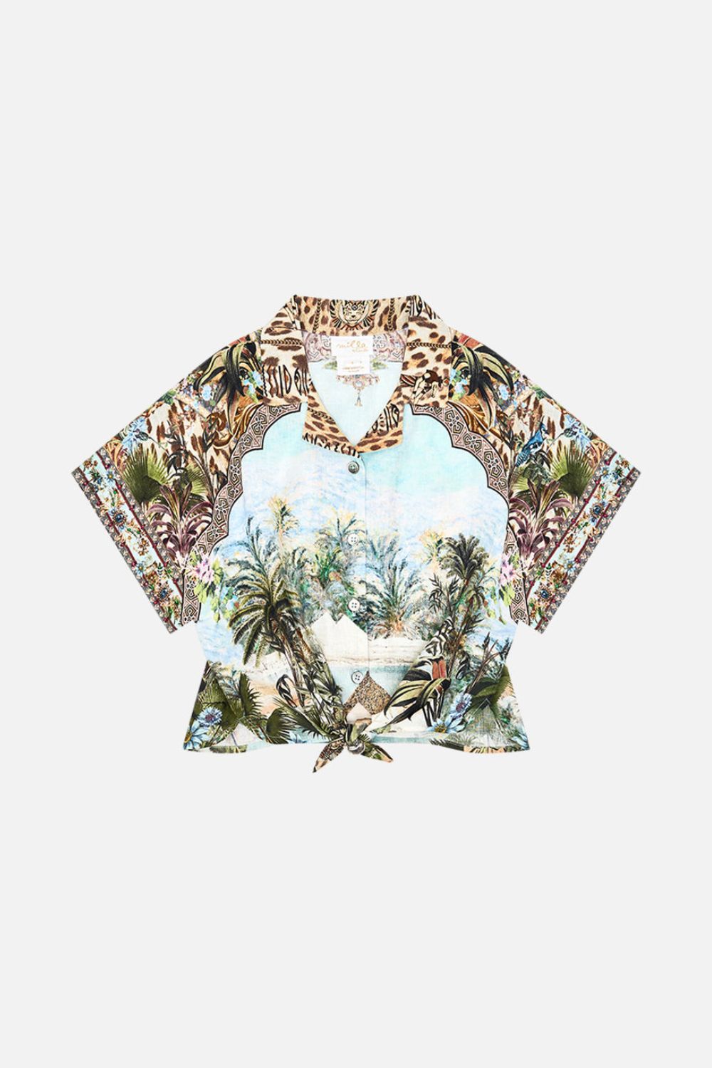 Milla By CAMILLA Kids Crop Tie Front Shirt in 12-14 Views of the Valley Print.