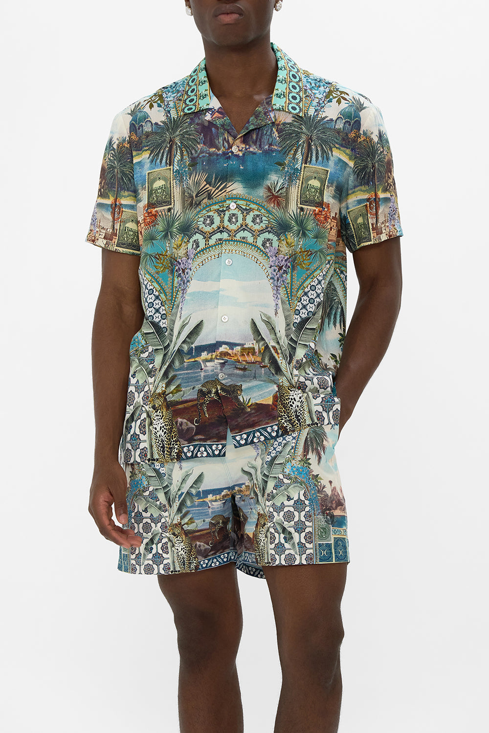 The CAMILLA SHORT SLEEVE CAMP COLLARED SHIRT POSTCARDS & PALM TREES