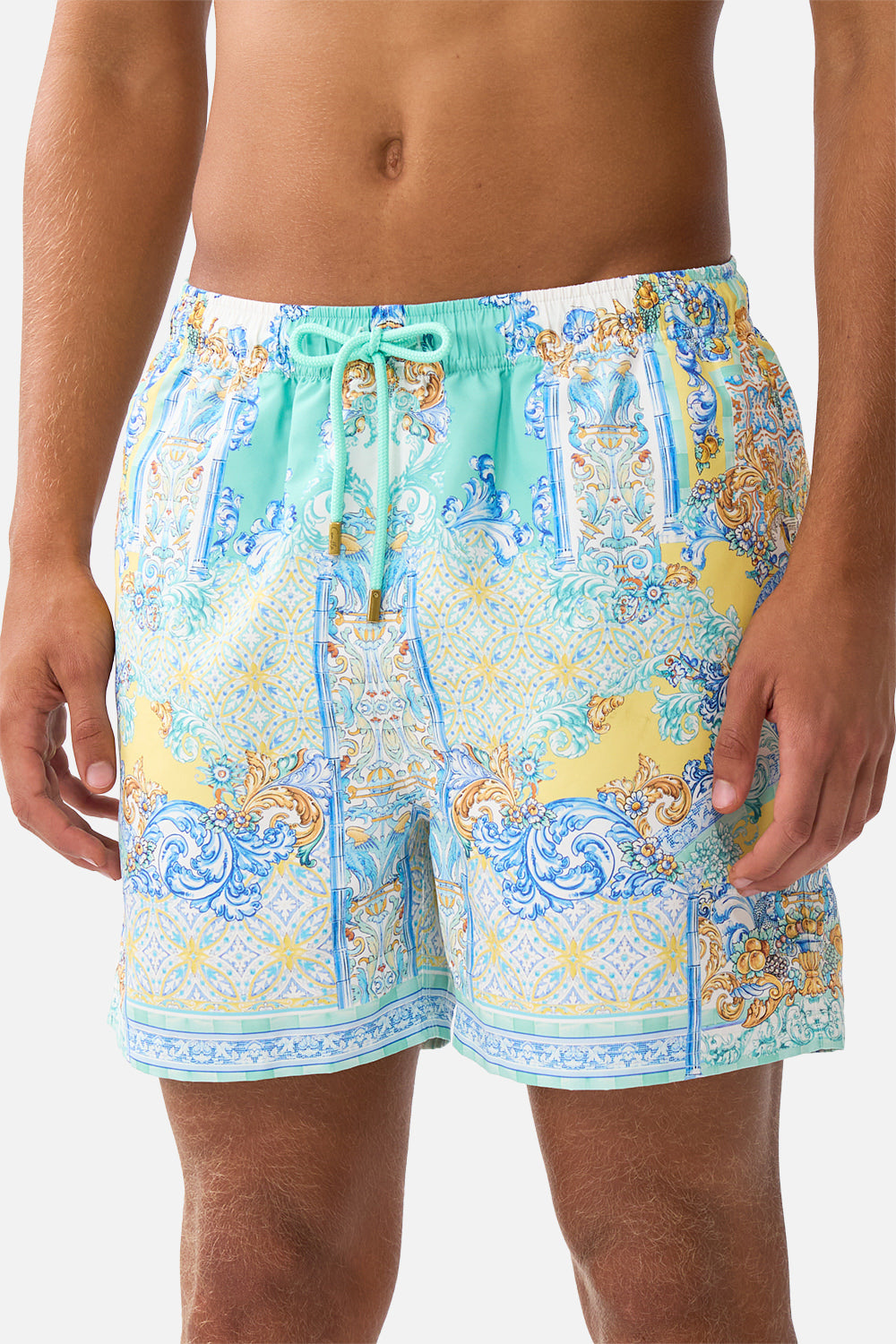 The CAMILLA MID LENGTH BOARDSHORT WITH ELASTIC WAIST DIAL UP THE TILES