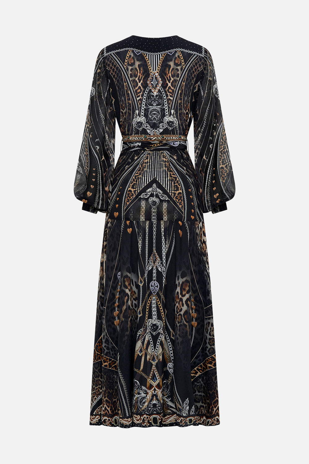 Back product view of CAMILLA silk maxi dress in Chaos In The Cosmos animal print