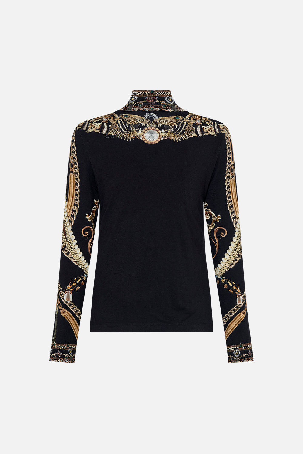 Back product view of  CAMILLA jersey turtleneck  in Chaos In The Cosmos animal print