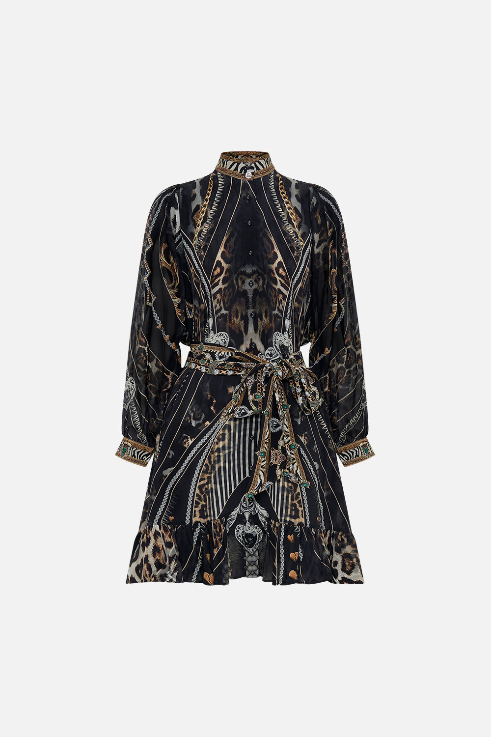Product view of CAMILLA silk shirt dress Chaos In The Cosmos animal print