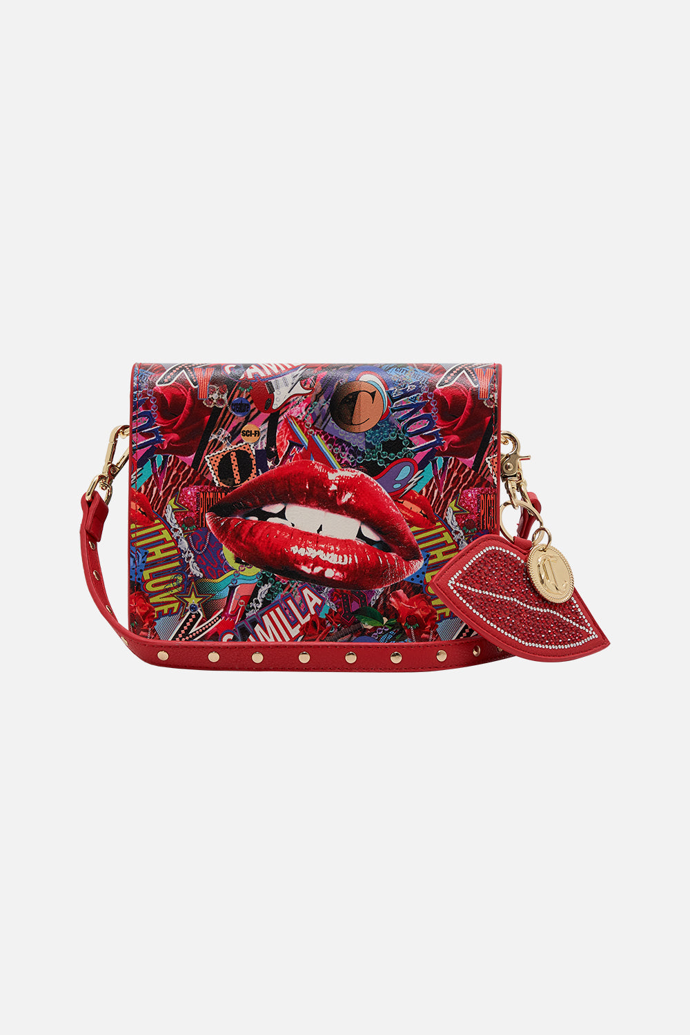 Front product view CAMILLA cross body bag in multicoloured Radical Rebirth print
