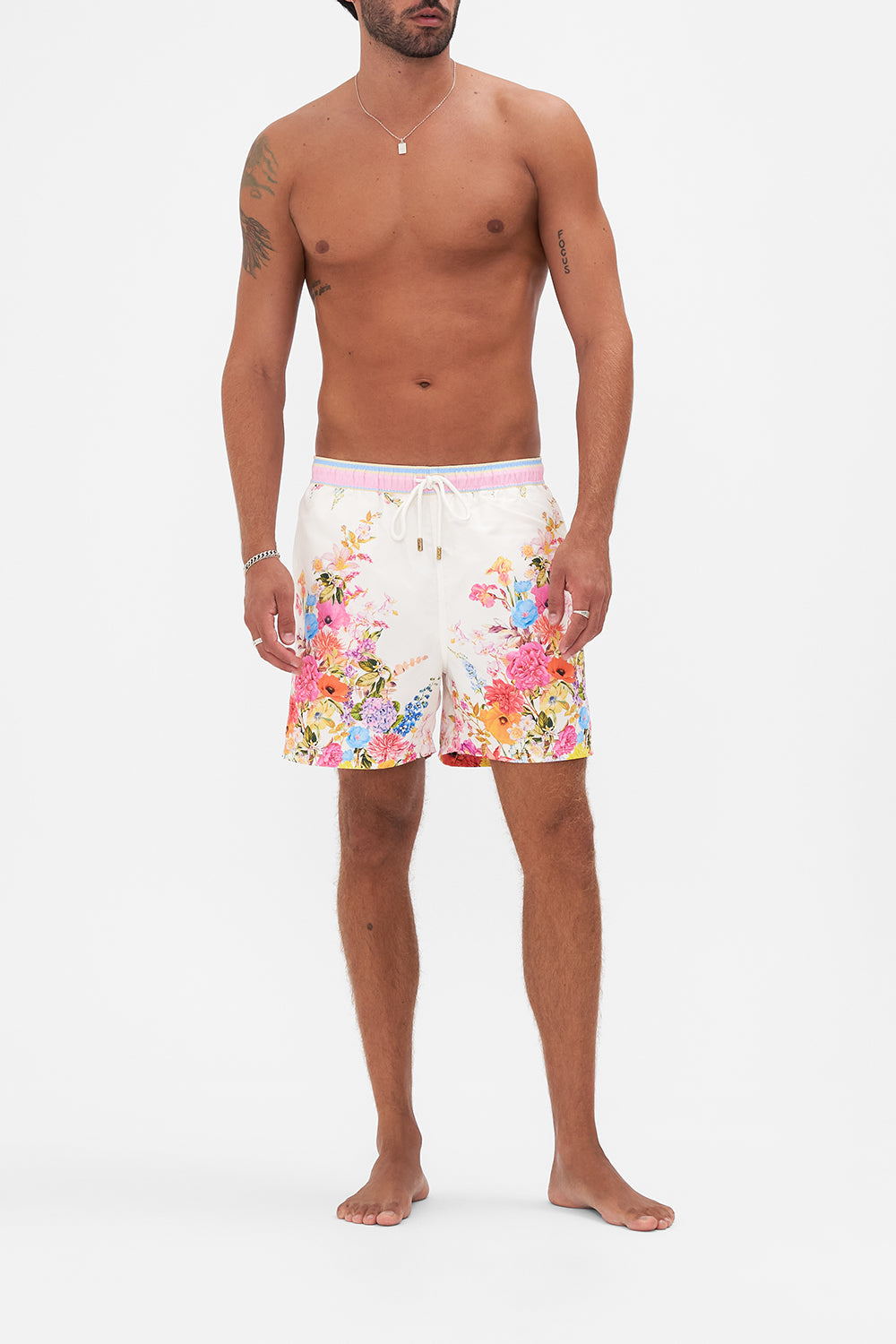 CAMILLA mens floral print board shorts in Sunlight Symphony print