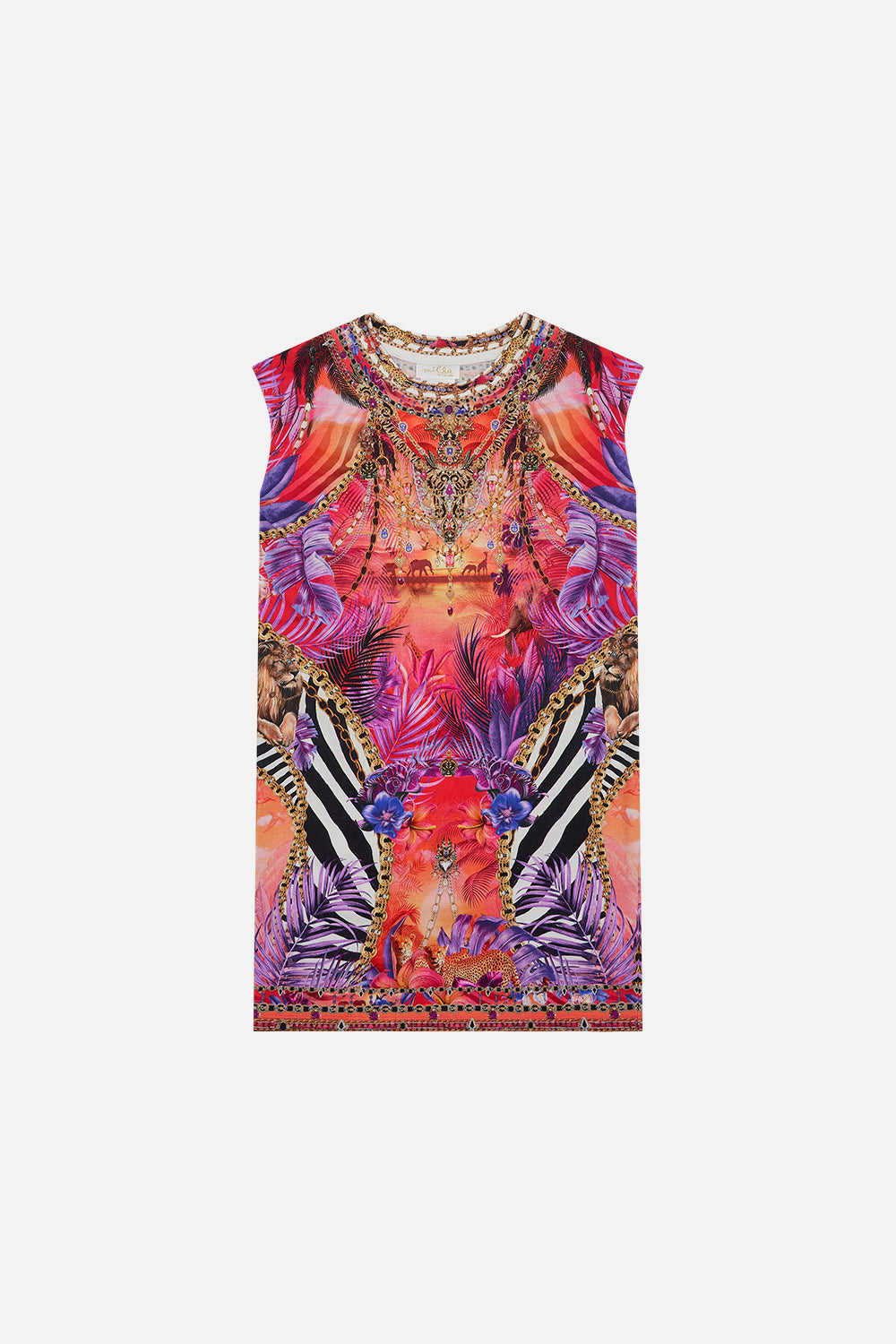 Product view of CAMILLA kids pink printed dress in Wild Loving print