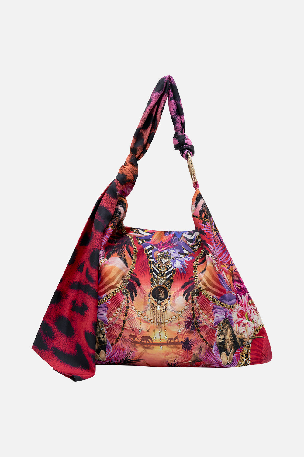 Front product view of CAMILLA Beach Bag in Wild Loving print