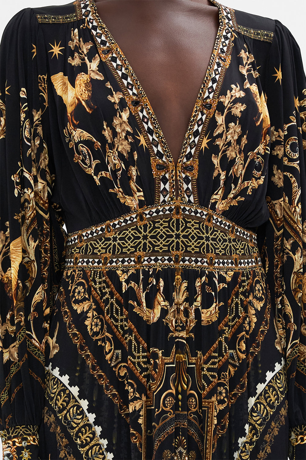 V NECK WAISTED JERSEY DRESS DUOMO DYNASTY