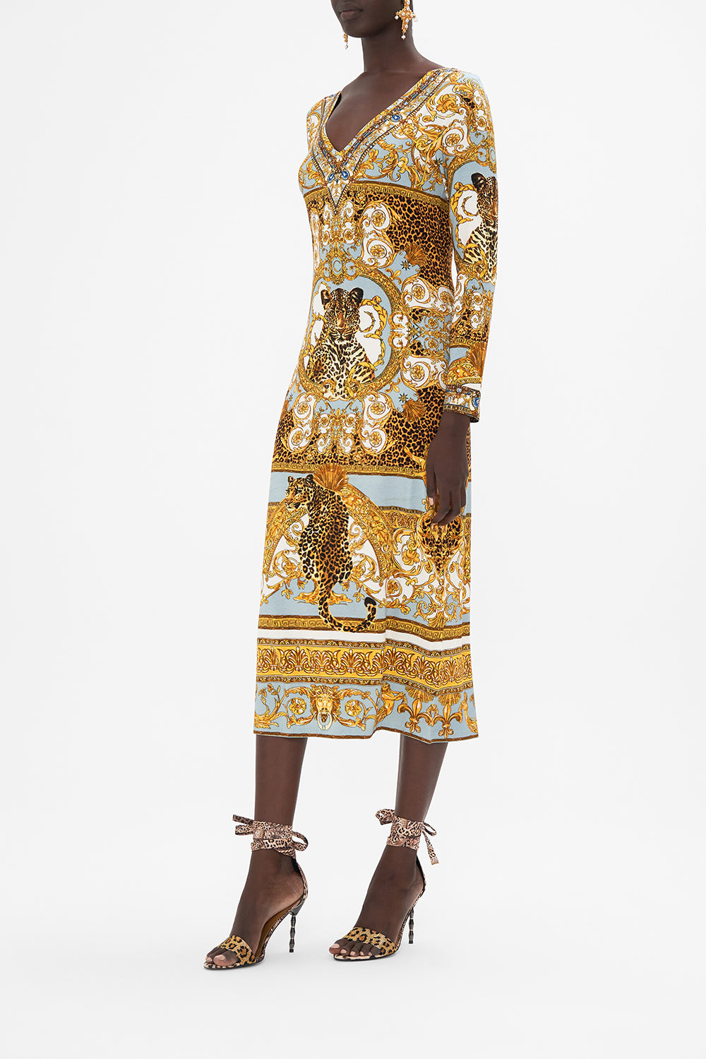 V NECK MIDI JERSEY DRESS PALAZZO PRIDE