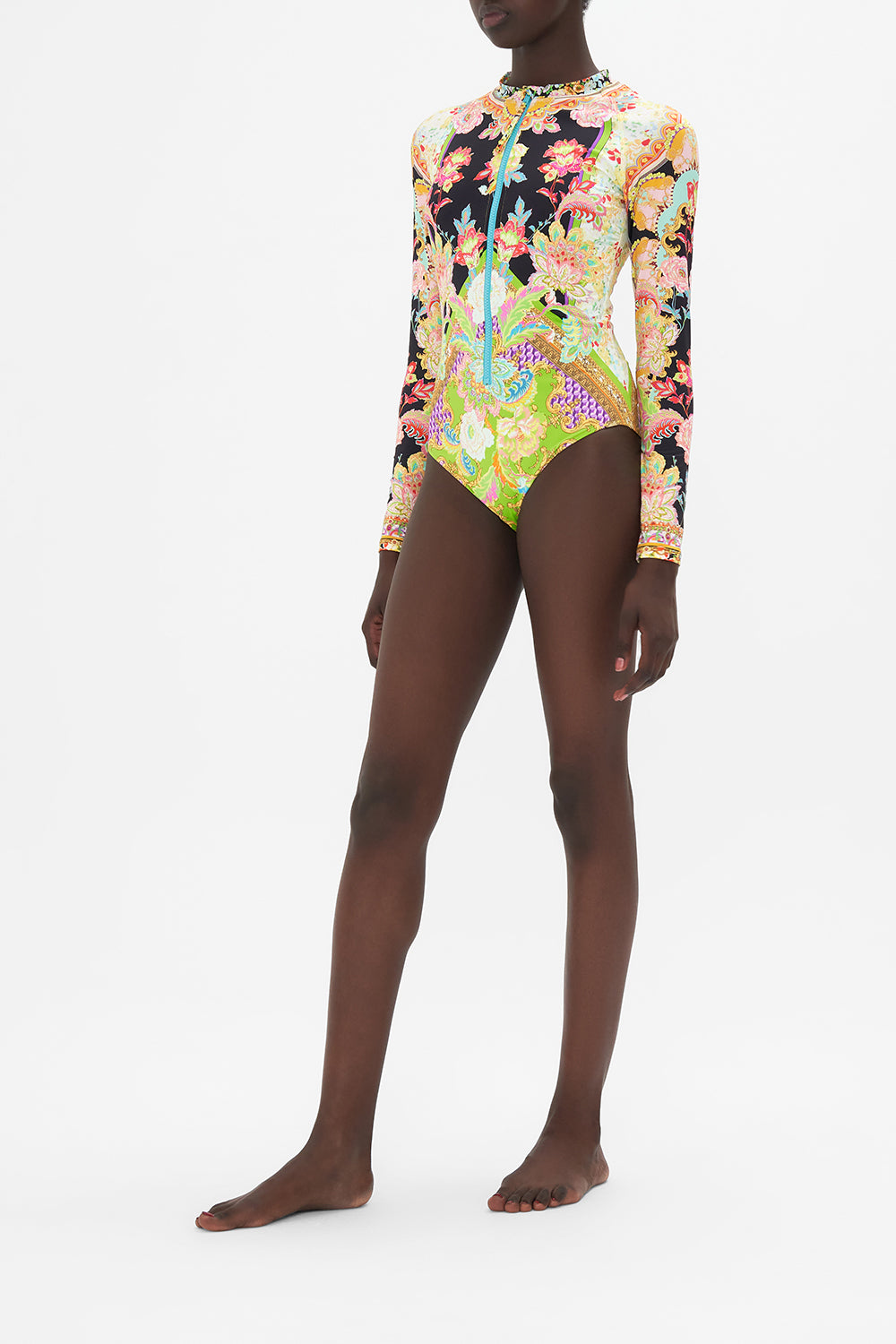 Product view of CAMILLA swimwear zip front paddle suit in Sundowners in Sicily print