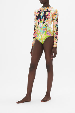 Product view of CAMILLA swimwear zip front paddle suit in Sundowners in Sicily print