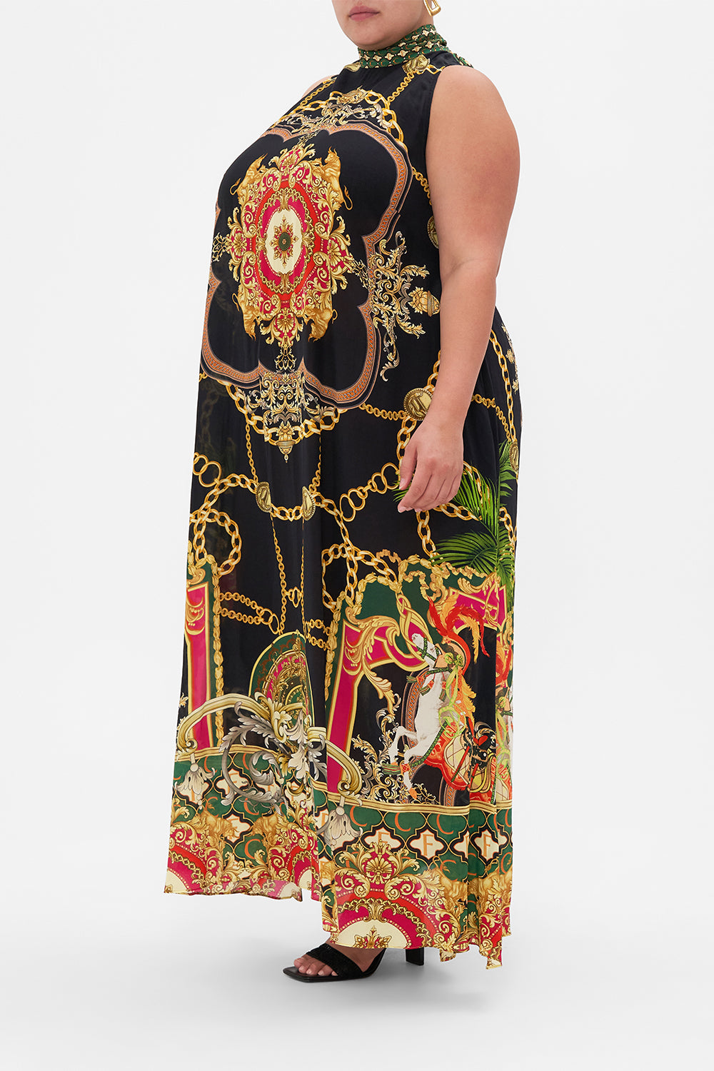 HIGH NECK DRESS WITH BACK NECK TIE JEALOUSY AND JEWELS