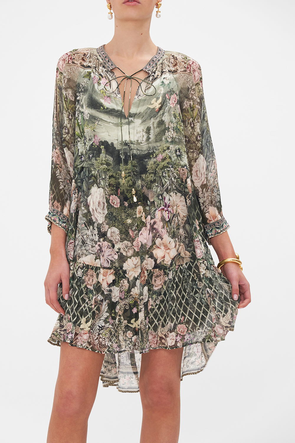 SHORT GATHERED PANEL DRESS GARDEN OF GOOD FORTUNE