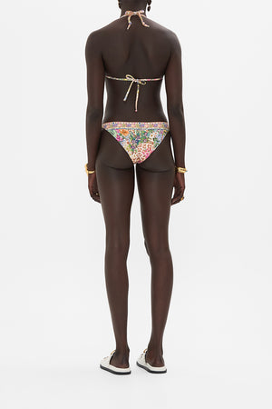 Back view of model wearing CAMILLA resortwear floral bikini Flowers of Neptune print 