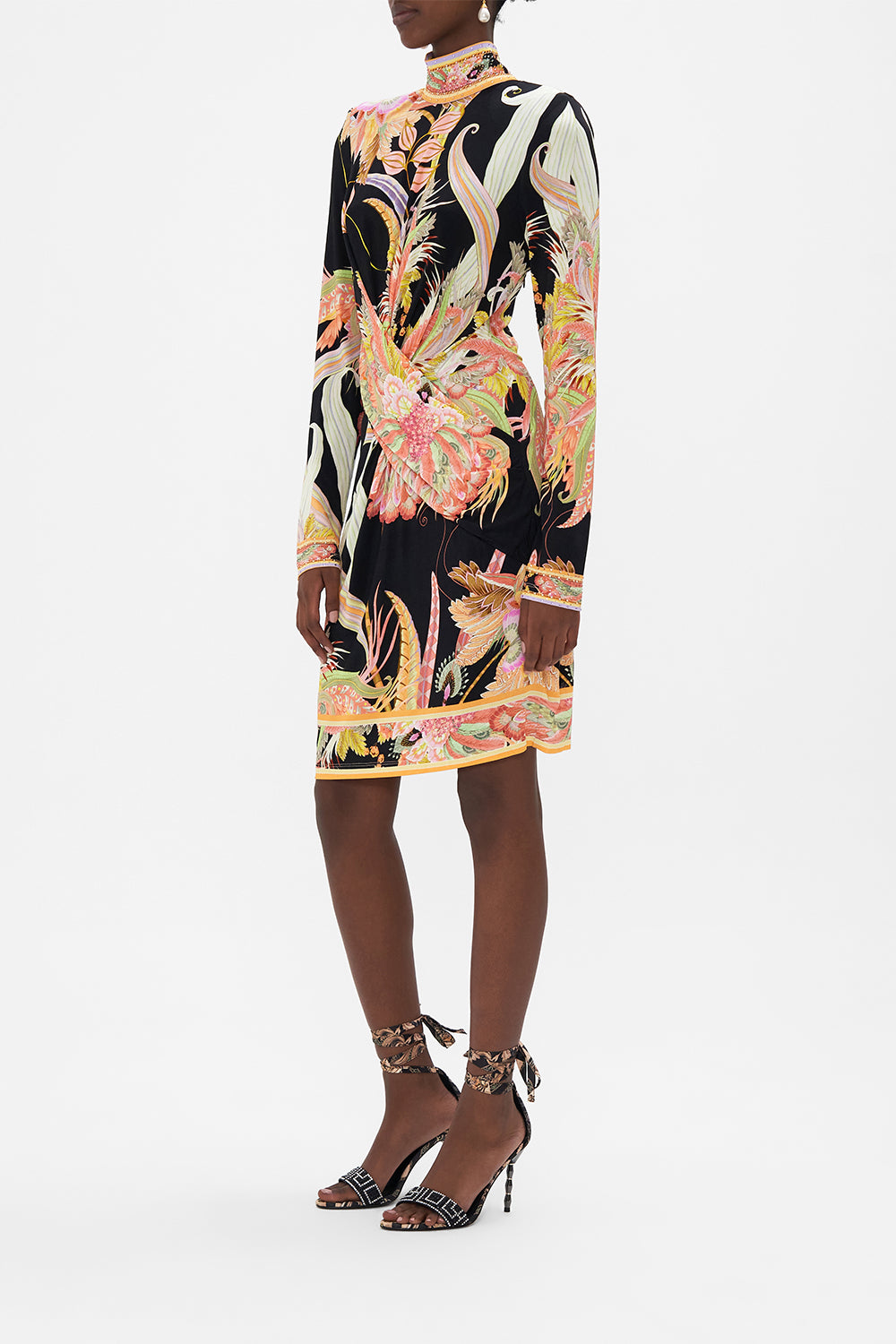 Product view of CAMILLA designer jersey mini dress in Lady of The Moon print