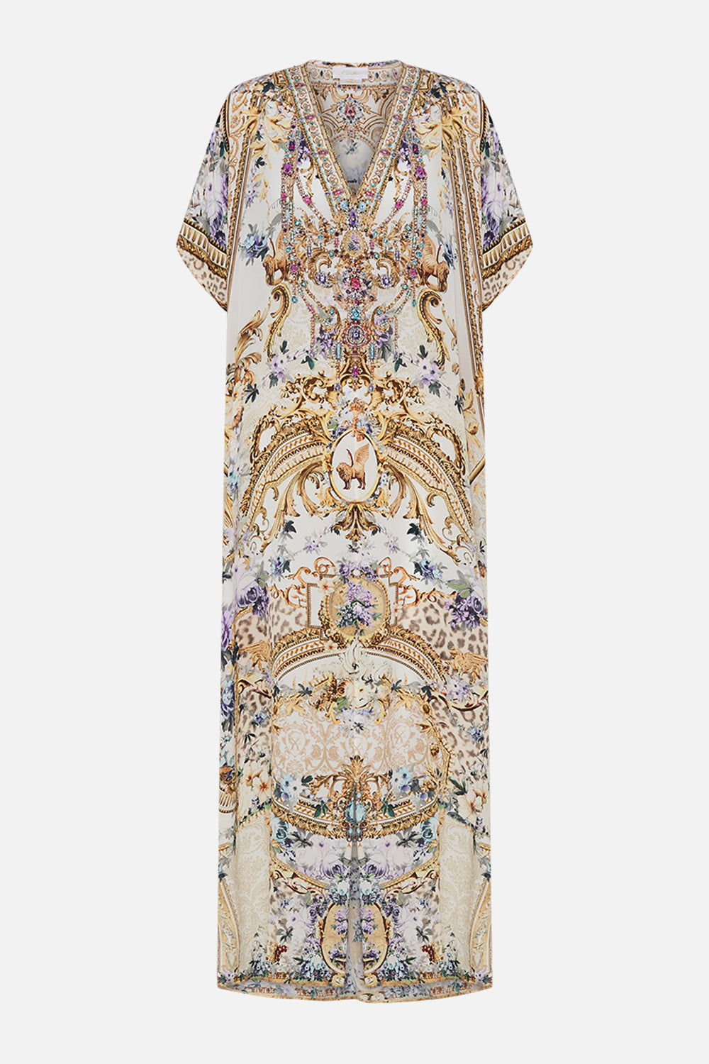 Product view of CAMILLA resortwear silk kaftan in Palazzo playdate print 