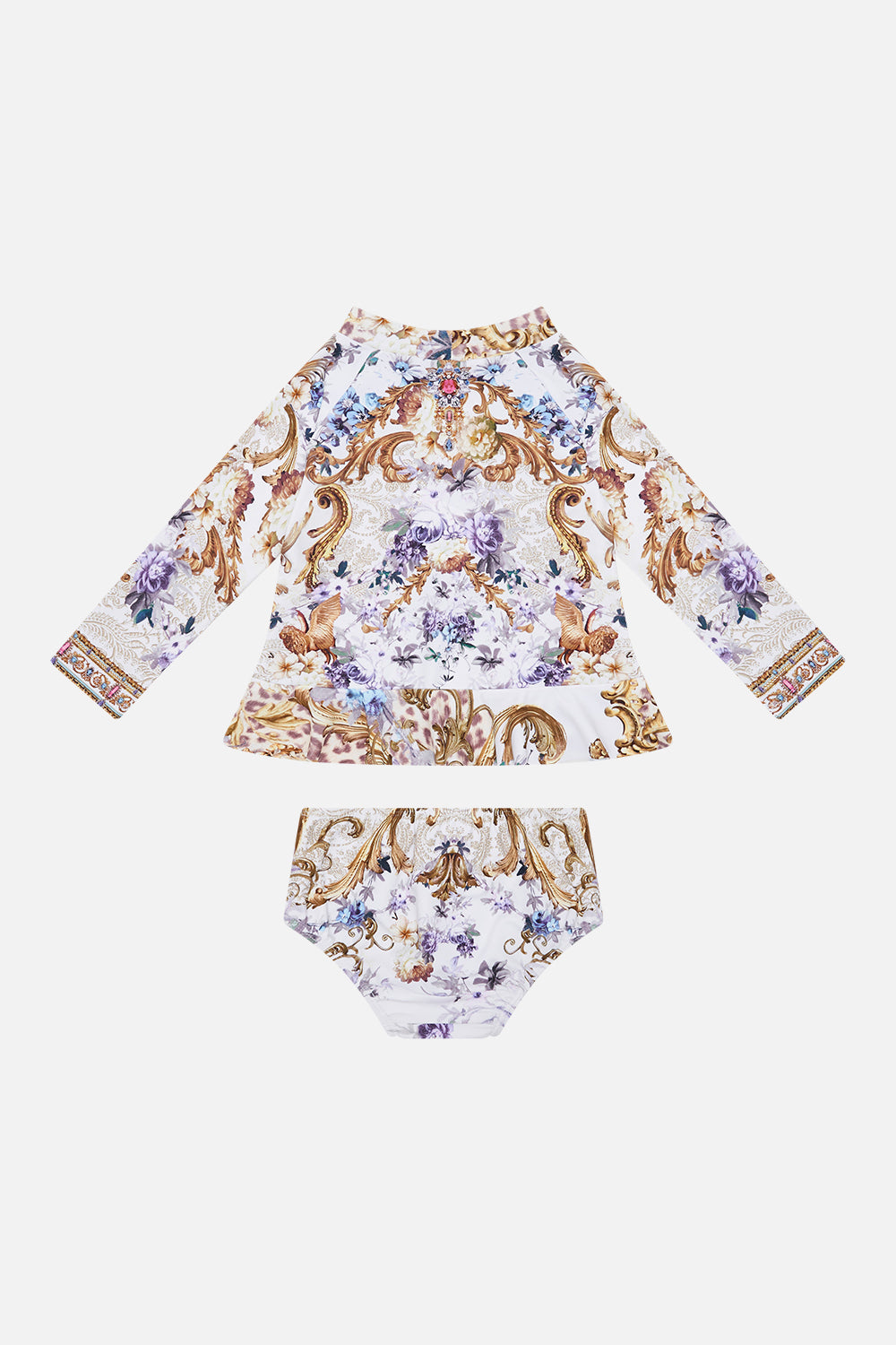 Product view of Milla By CAMILLA babies rashie set in Palazzo Playdate print 