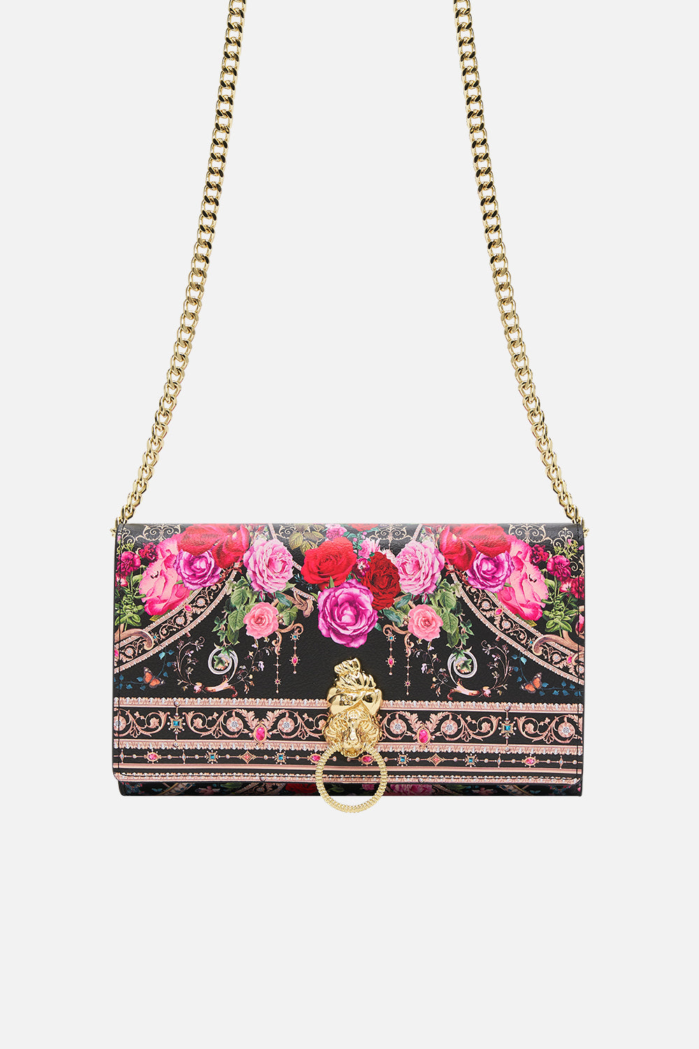 Product view of CAMILLA designer crossbody bag in Reservation For Love print