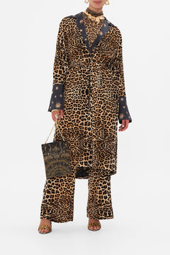 Front view of model wearing CAMILLA silk jacket in Soul of A Star Gazer print