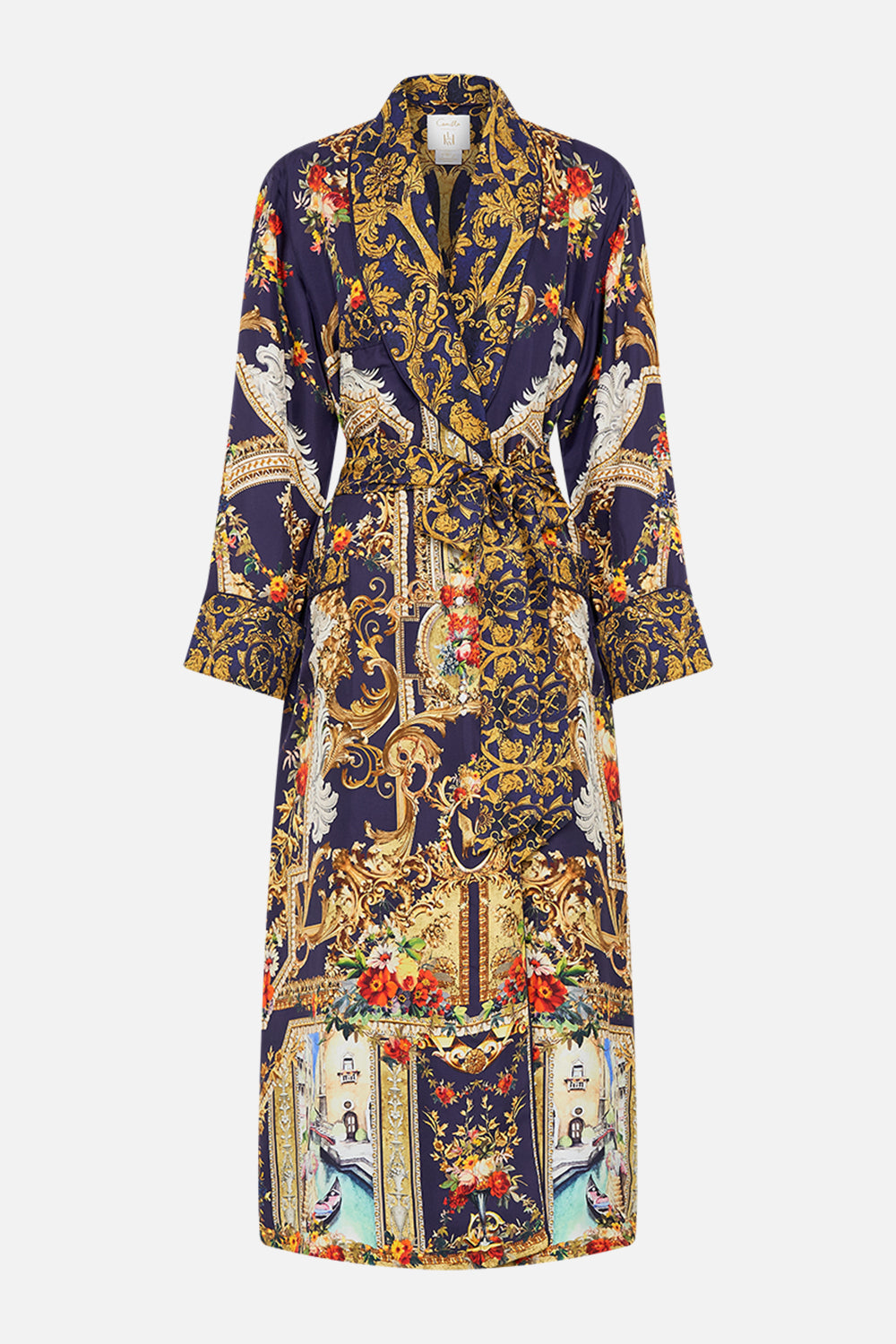 Product view of CAMILLA silk robe in Venice Vignette print 