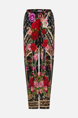 Product view of CAMILLA drawstring silk pants in Reservation For Love 