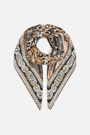 Product view of CAMILLAanimal print silk square  scarf in Mosaic Muse