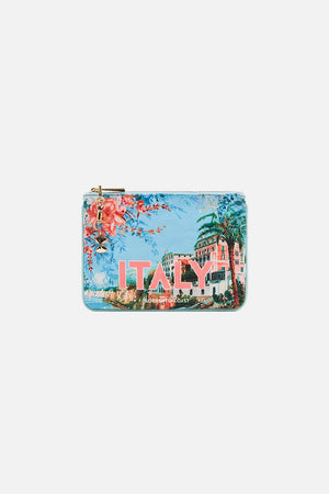 Product view of CAMILLA coin and phone purse in From Sorrento With Love print 