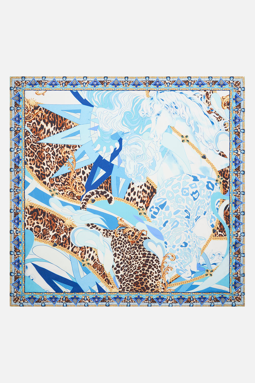 Product view of CAMILLA silk scarf in Sky Cheetah print 