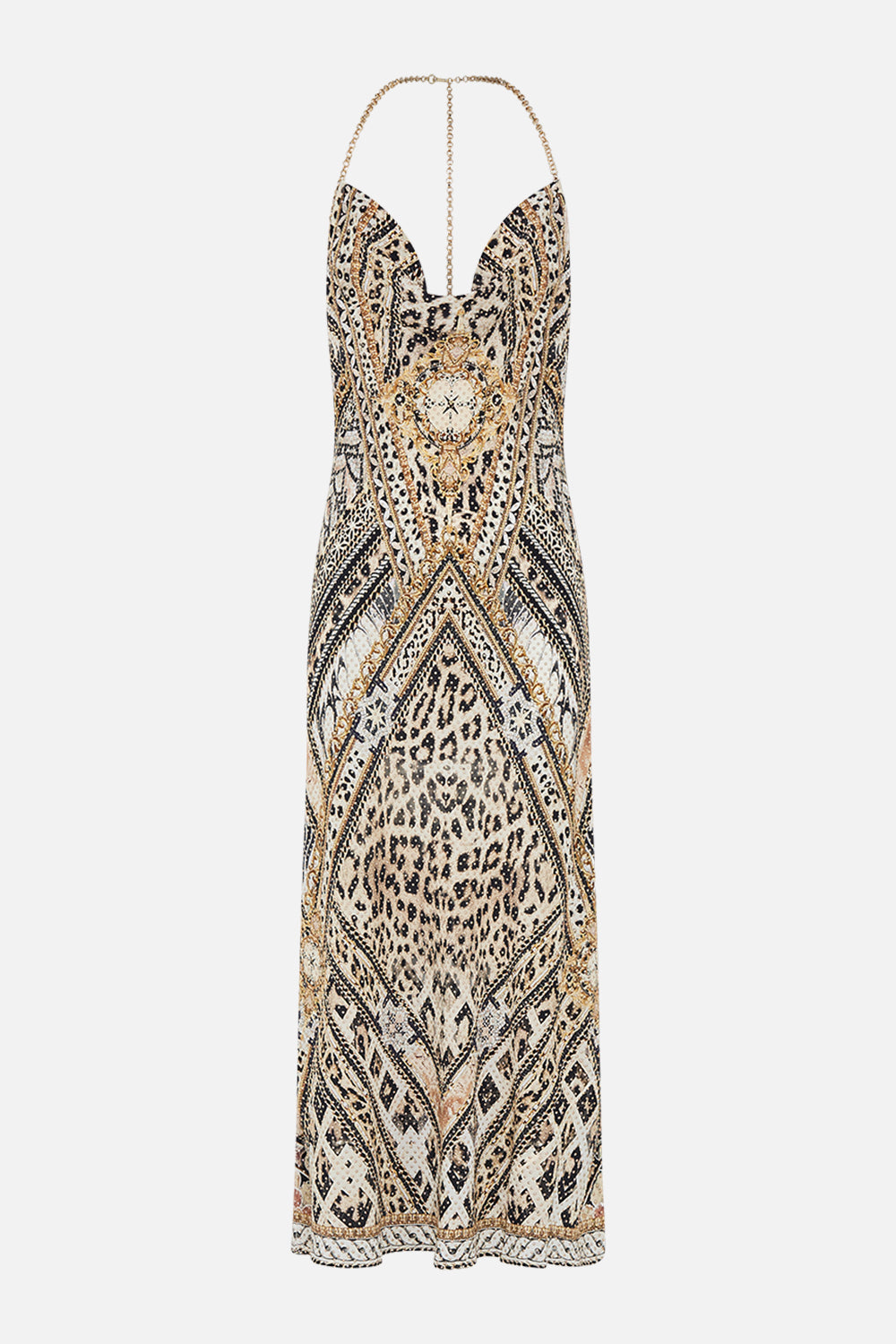 Product view of CAMILLA bias silk dress in Mosaic Muse print