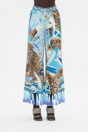 CROPPED LOUNGE PANT WITH OMBRE SILK TASSELS SKY CHEETAH