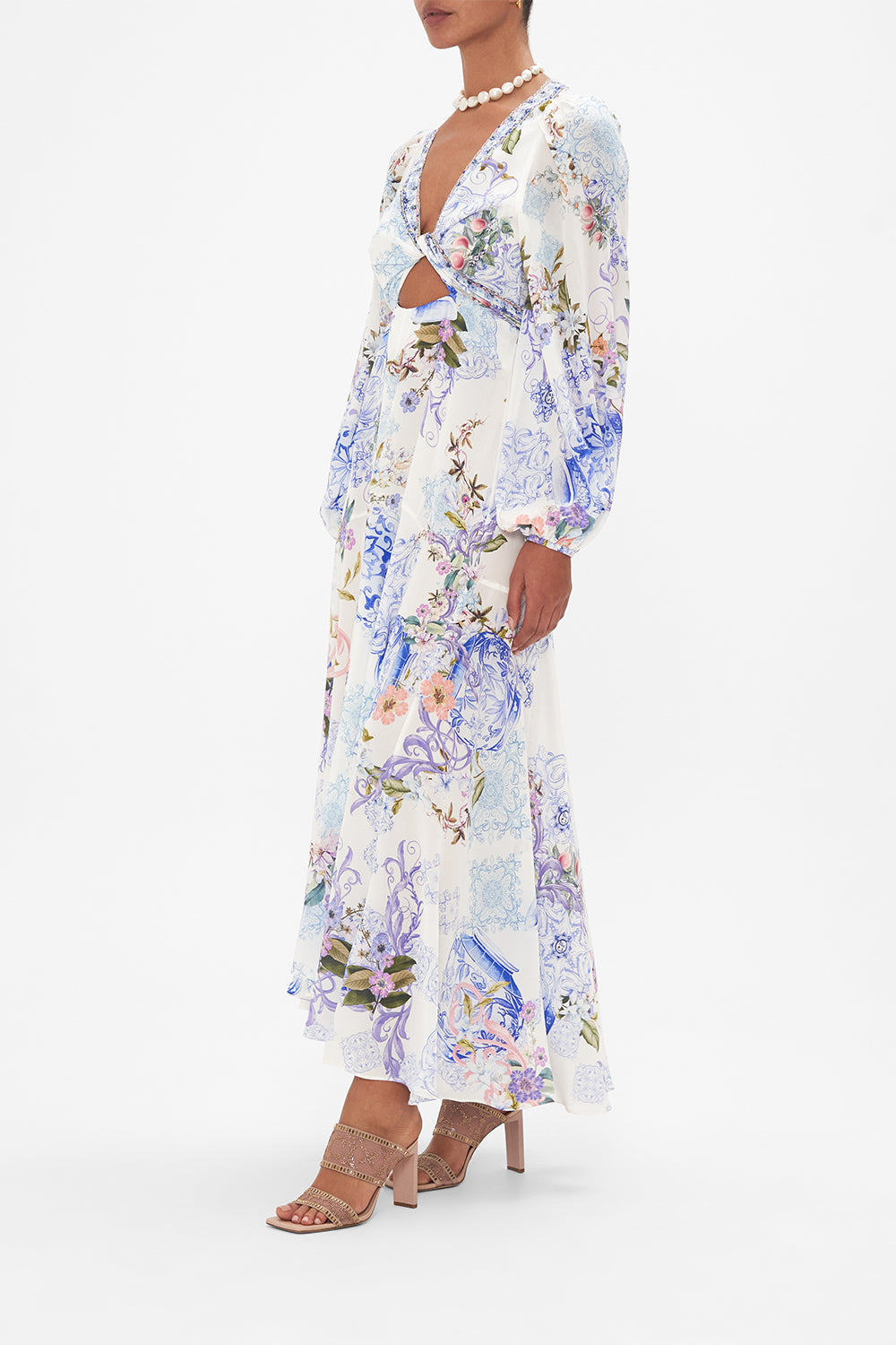 WRAP TIE DRESS WITH BLOUSON SLEEVE PAINT ME POSITANO