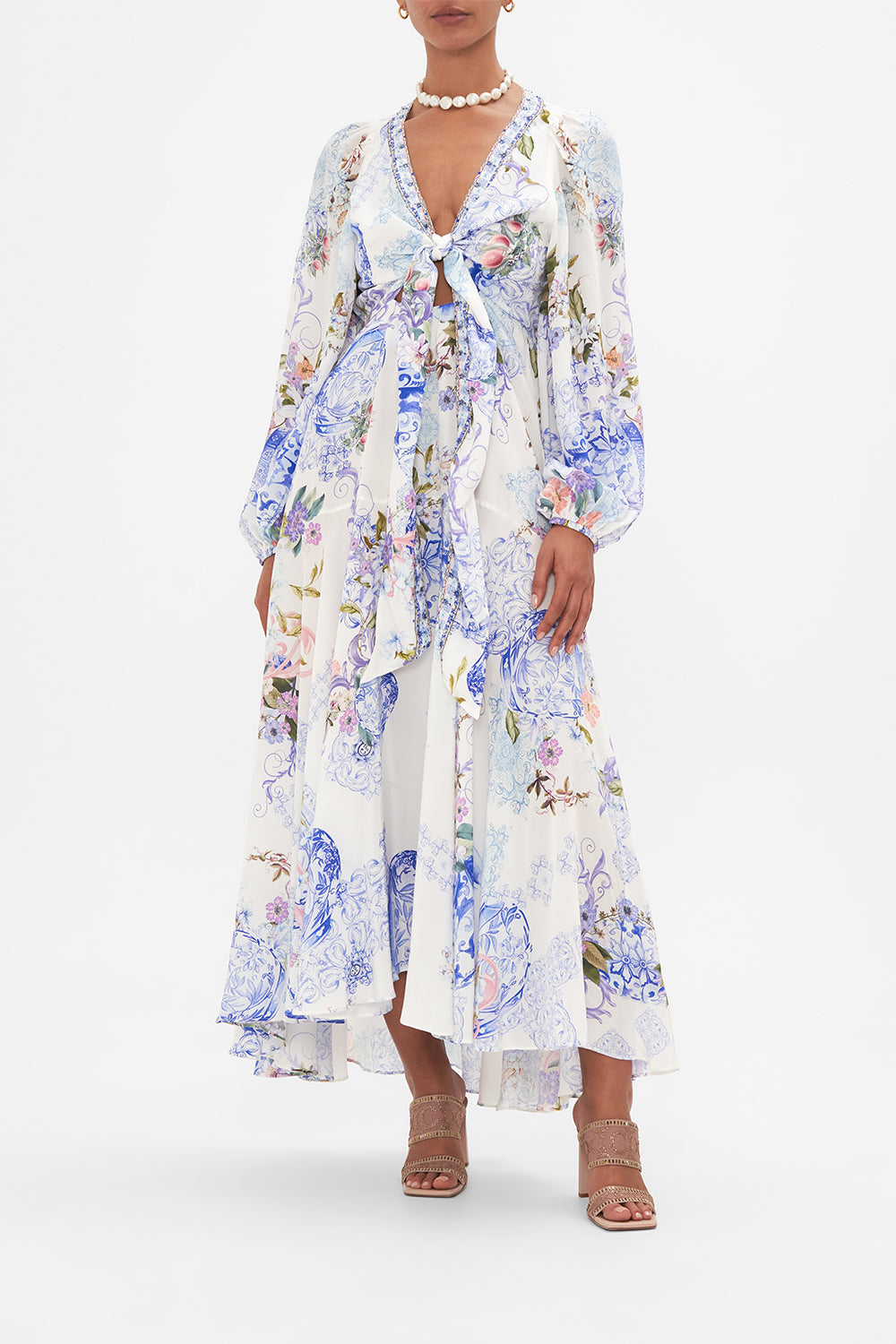 WRAP TIE DRESS WITH BLOUSON SLEEVE PAINT ME POSITANO