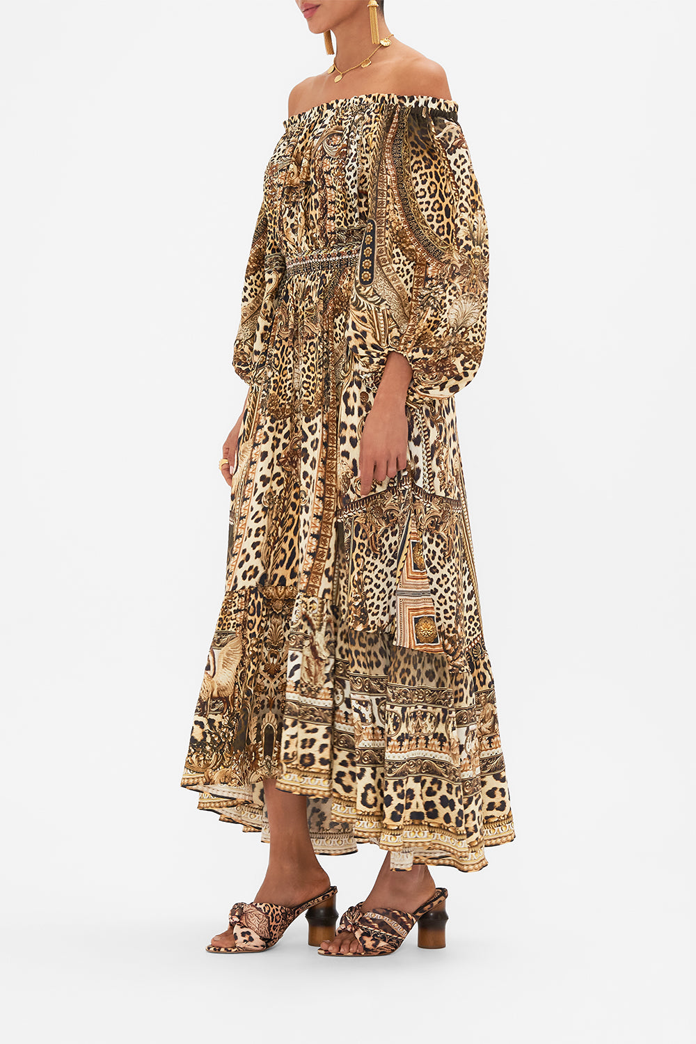 FRILL OFF THE SHOULDER LONG DRESS STANDING OVATION