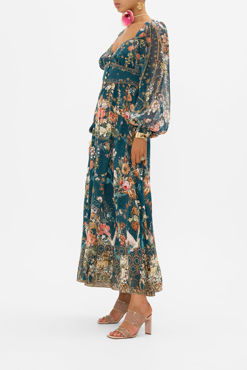 CAMILLA floral  silk dress in She Who Wears The Crown print