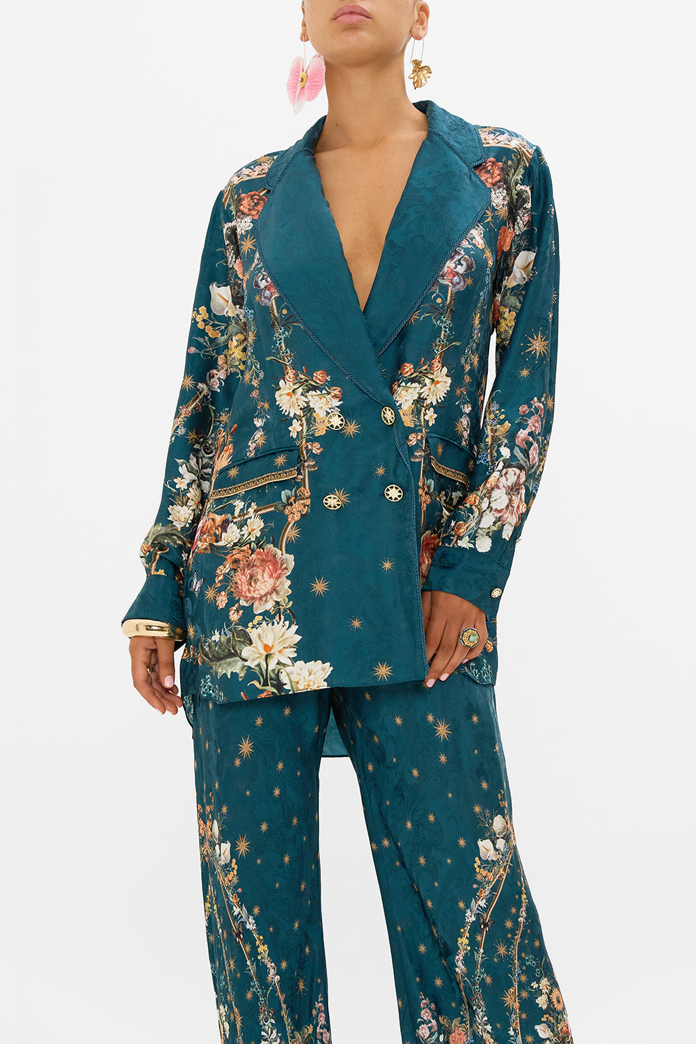 CAMILLA silk jacket in She Who Wears The Crown print