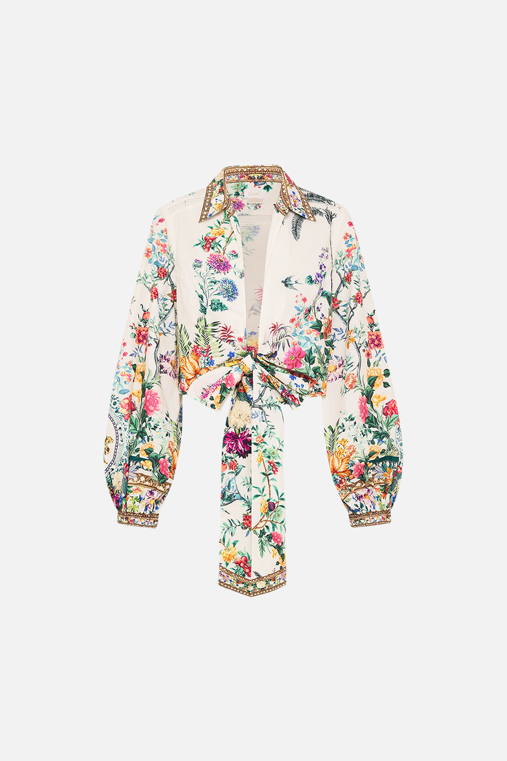 CAMILLA cropped shirt in Plumes and Parterres print