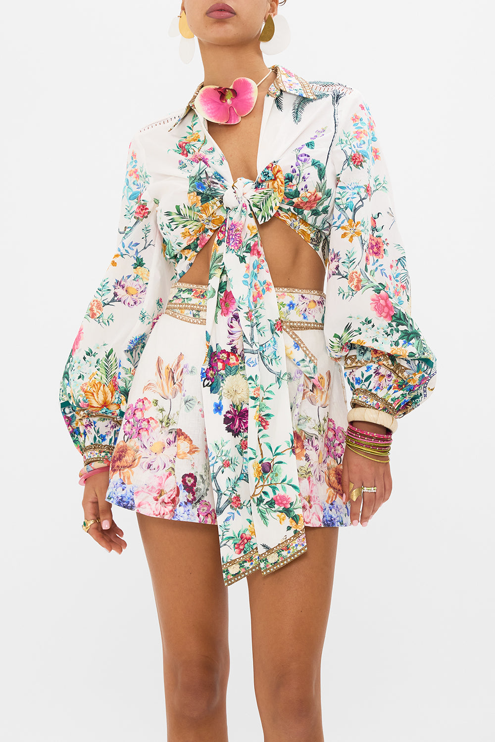 CAMILLA cropped shirt in Plumes and Parterres print