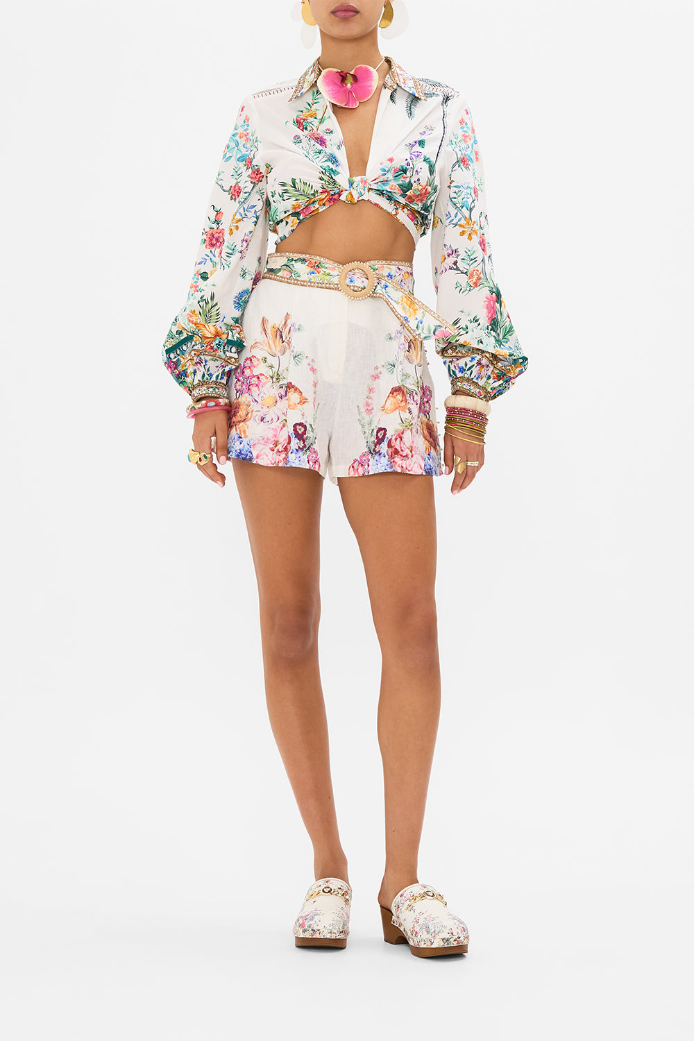 CAMILLA cropped shirt in Plumes and Parterres print