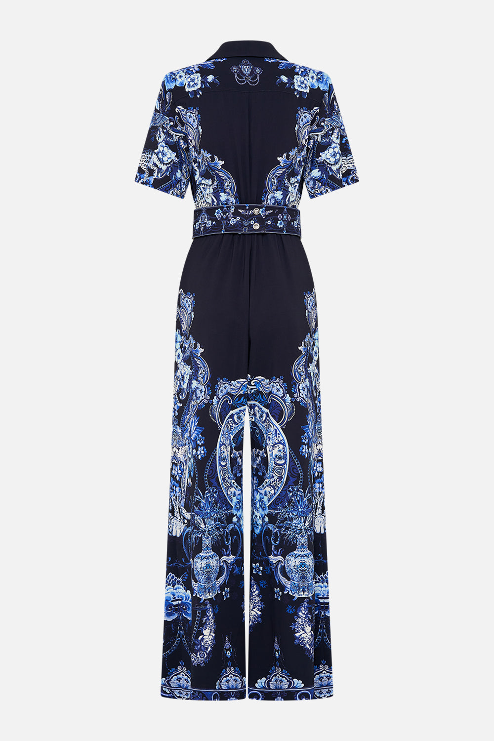 Back view CAMILLA jumpsuit in Delft Dynasty print 