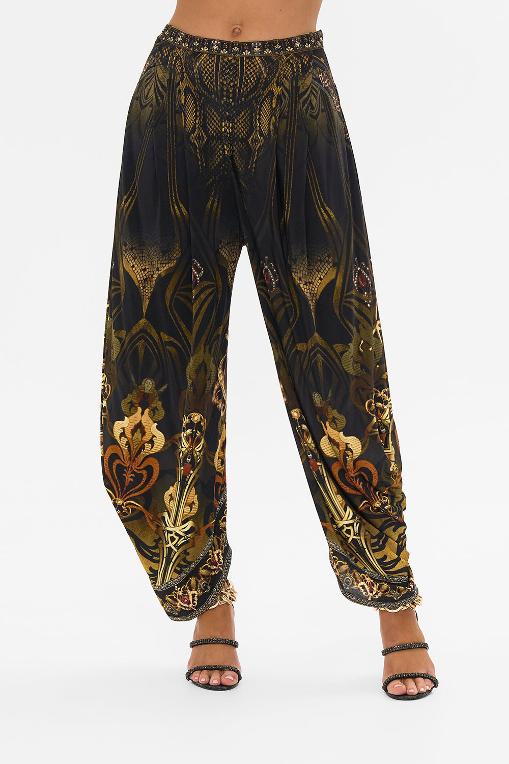 CAMILLA black jersey pants in Nouveau Noir print