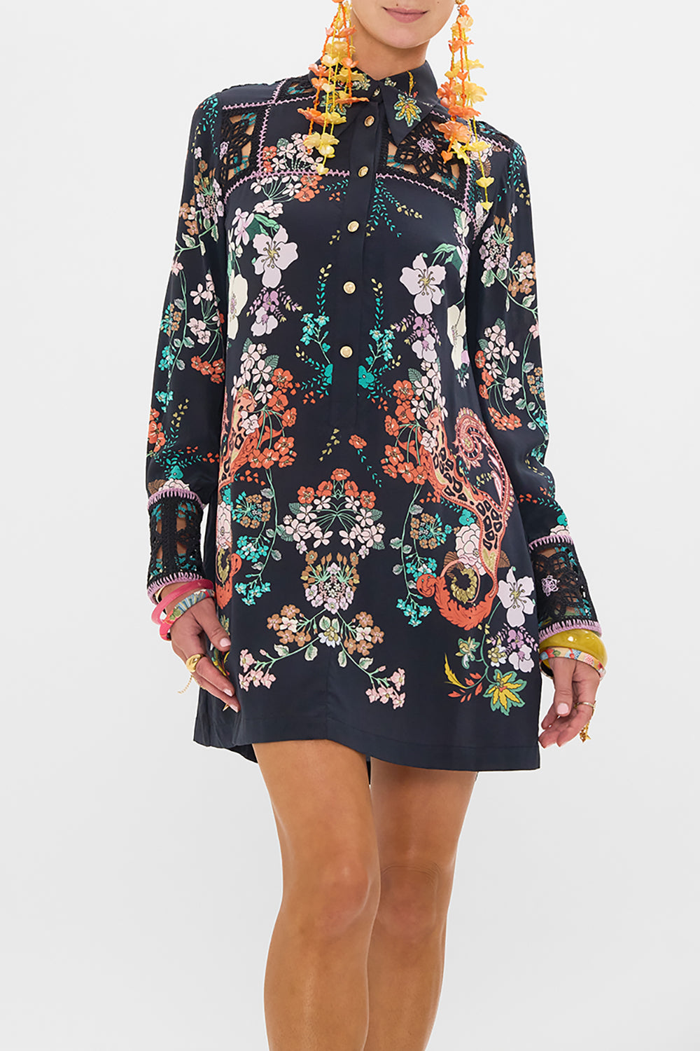 CAMILLA floral print shirt dress in We Wore Folklore print
