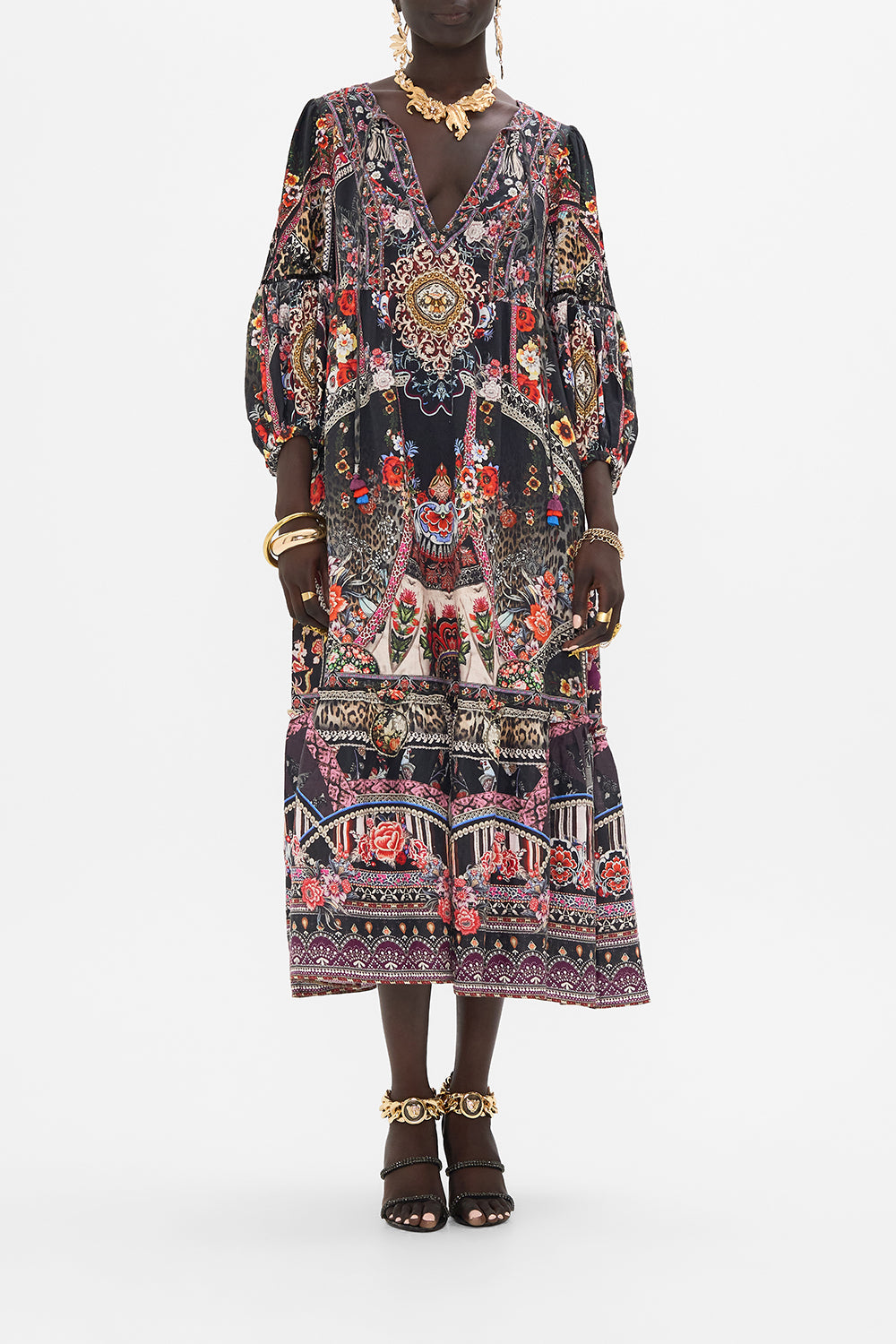 CAMILLA silk dress in Volendam Dolls print