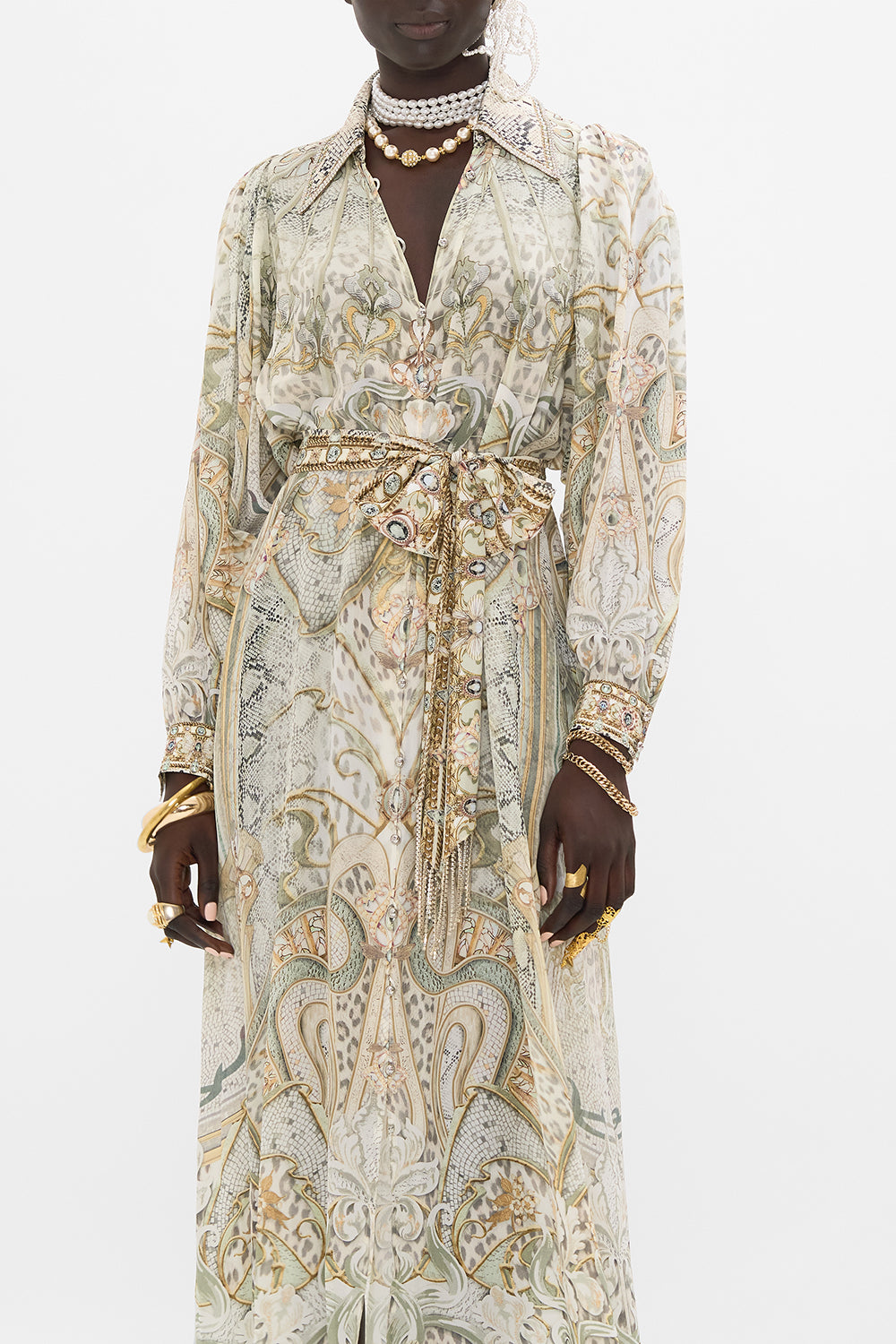 CAMILLA silk shirt in Ivory Tower Tales print